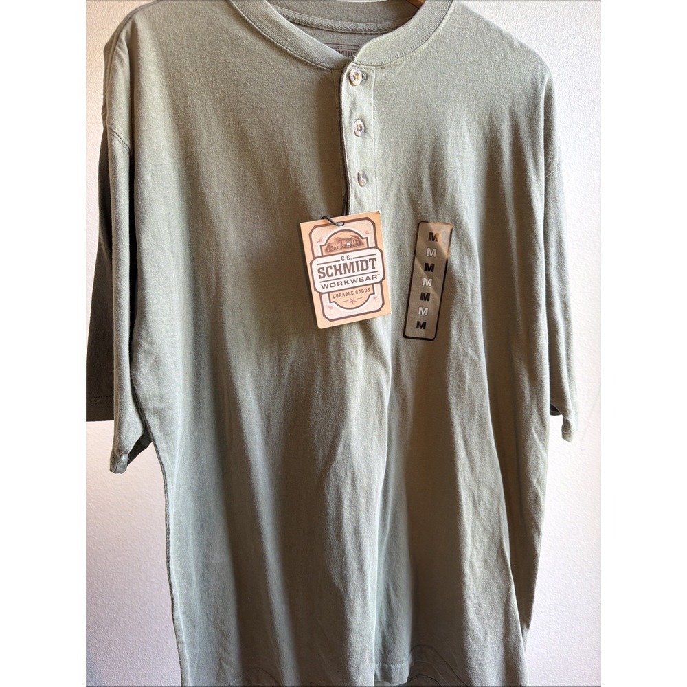 NWT C.E. Schmidt Workwear Men's M Green Henley Shirt Short Sleeve 100% Cotton